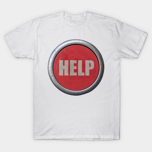 Red Industrial Help Button T-Shirt by mrdoomits